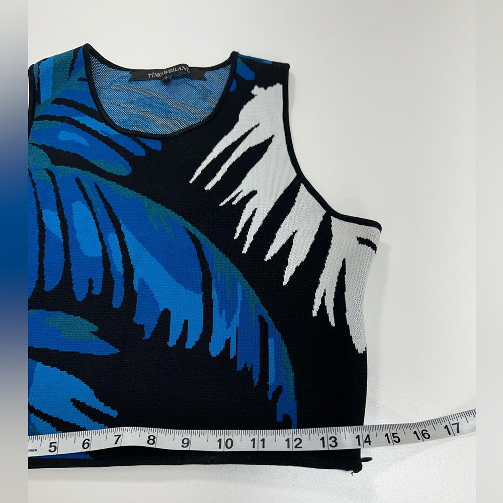 Timo Weiland Crop Top Palm Print Blue and Black Size Small - Picture 8 of 11